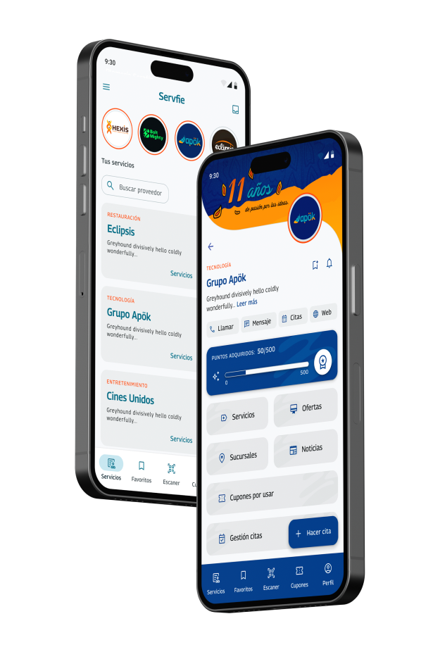 Pantallas de la app de Servfie
