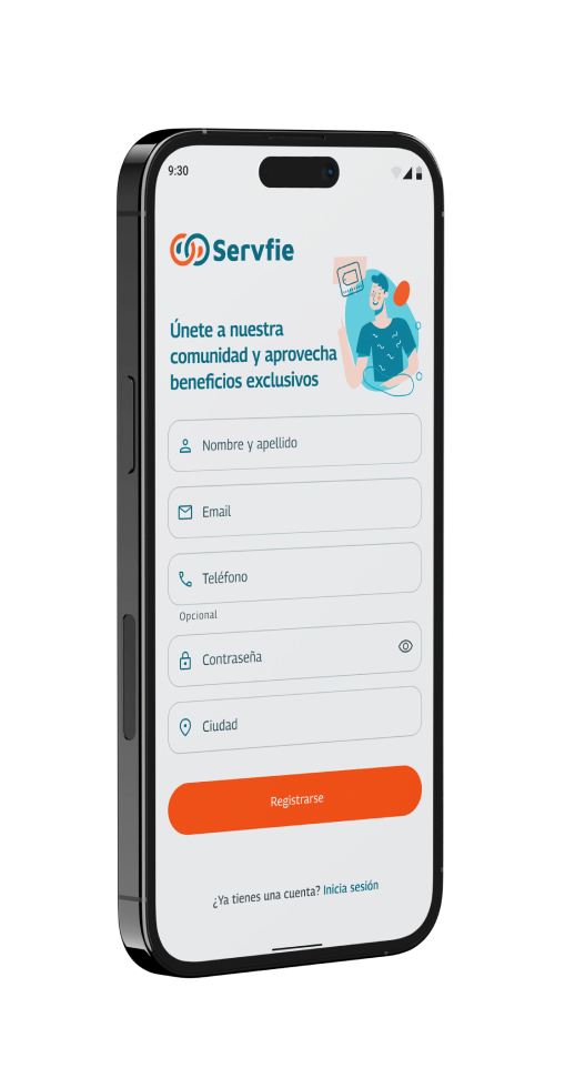 Formulario de registro en la app de Servfie