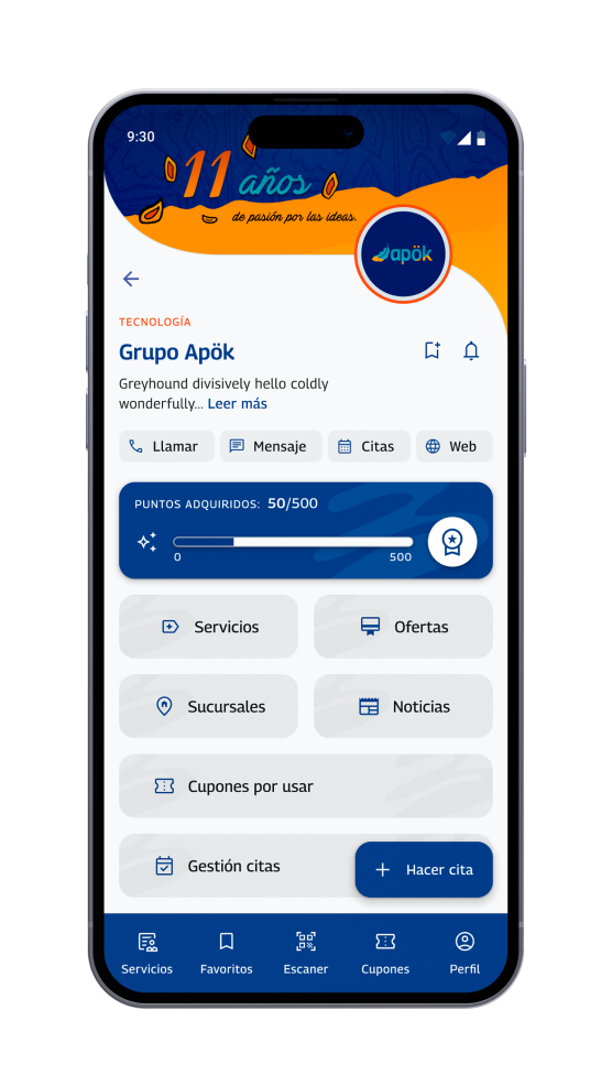 Perfil de empresa en la app de Servfie